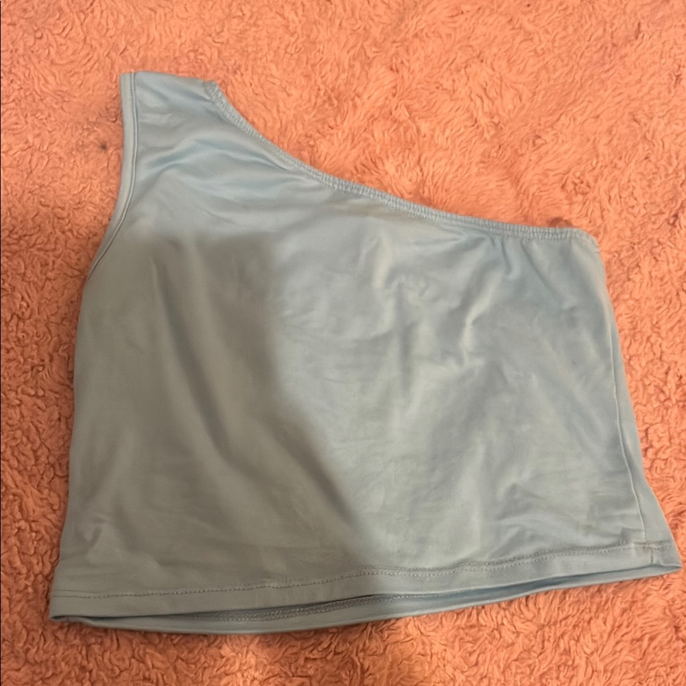 One-Shoulder Blue Crop Top